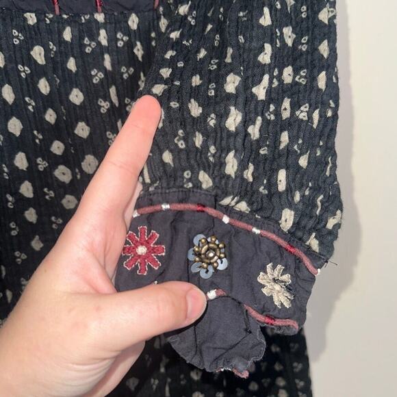 Sea New York Embroidered Maja Long Sleeve Dress Black Burgundy XS Boho Chic - Picture 6 of 11